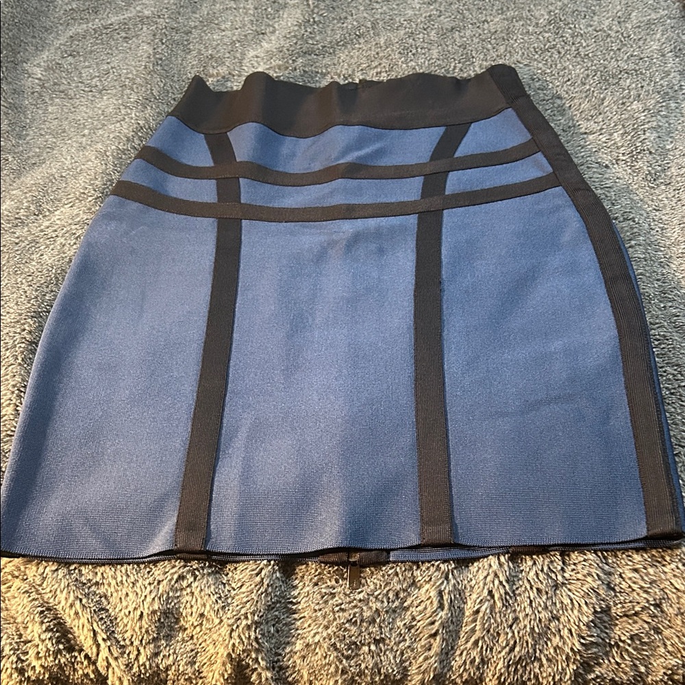 Herve Leger Blue and Black Pencil Skirt